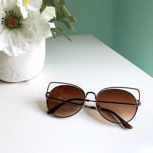 Women’s Brown Metal Cat Eye Sunglasses